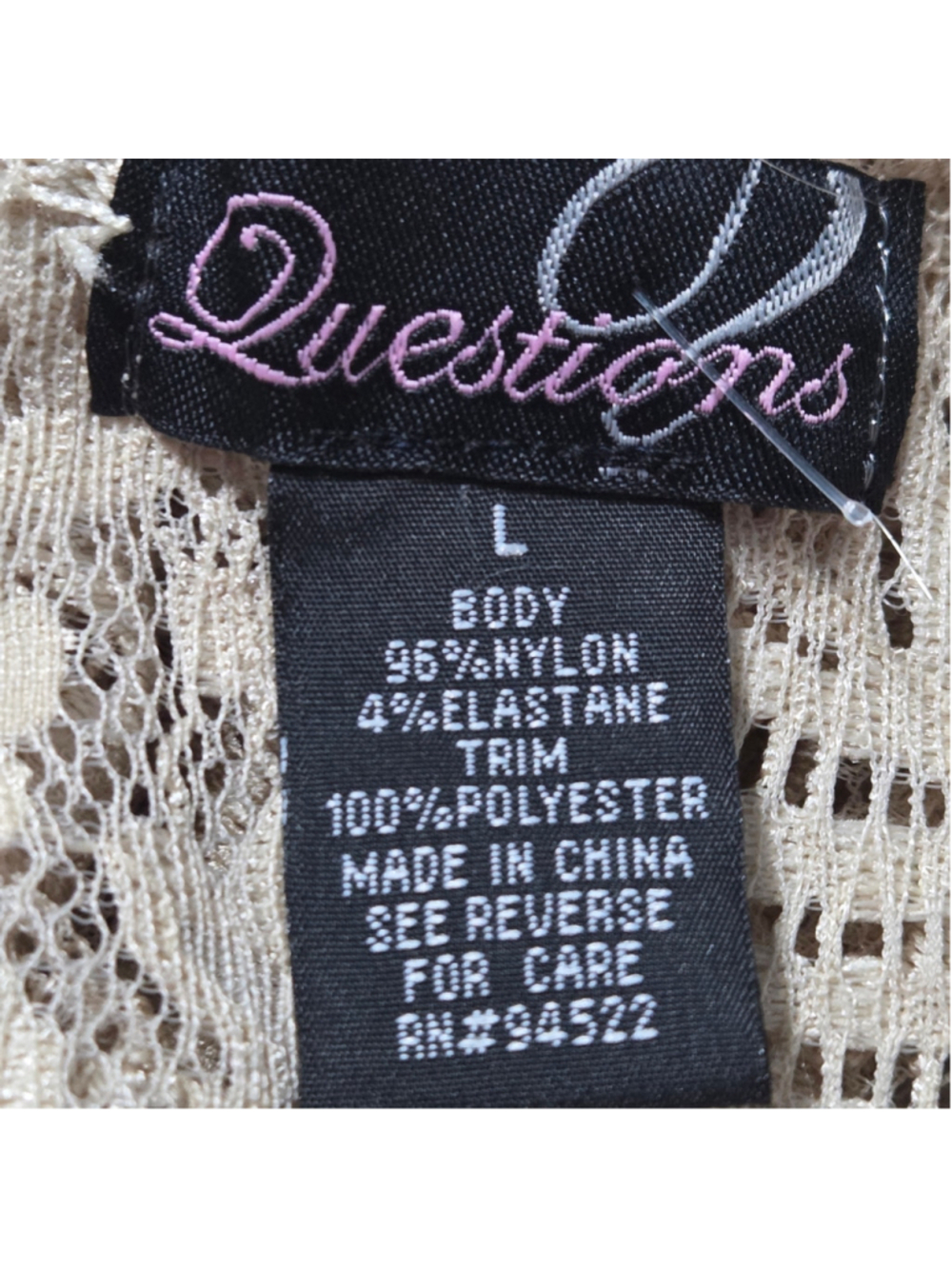 Questions Lace Fringe Open-Front Cardigan - Cream Size L - Picture 2 of 2